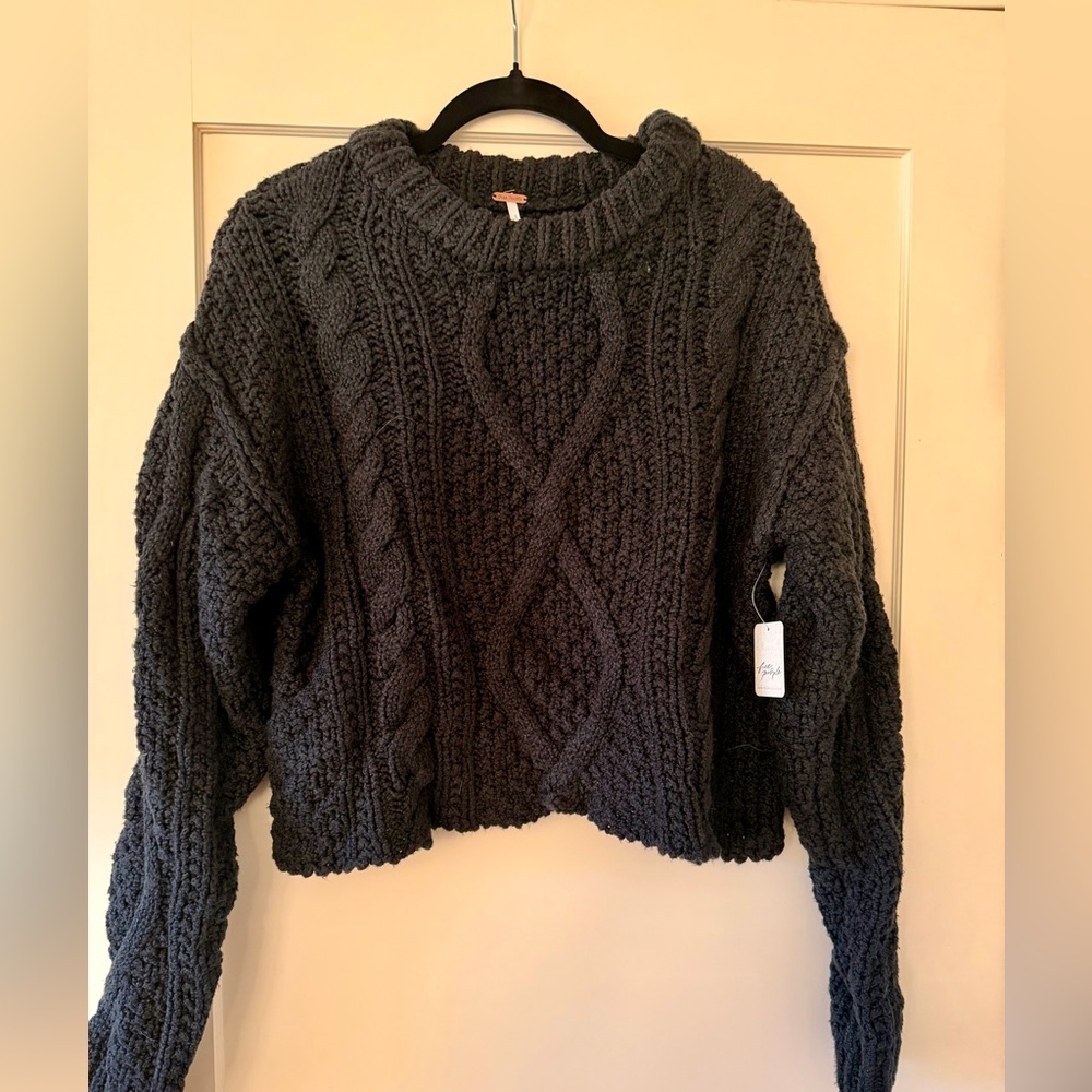 Free People Charcoal Cable Knit Sweater